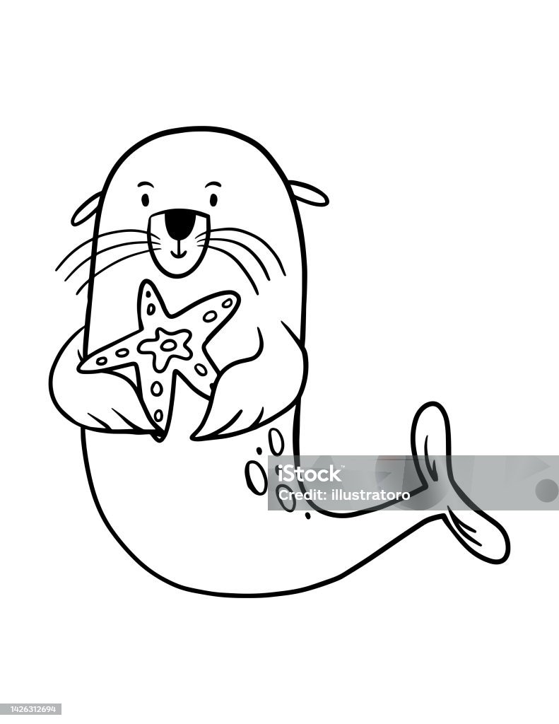 Vetores de foca de pele no estilo desenho animado no fundo branco pãgina de coloraãão animal para crianãas e mais imagens de animal