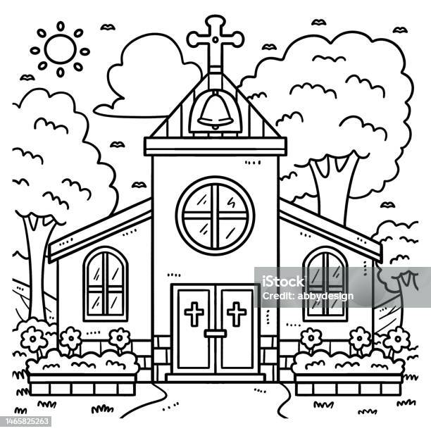 Vetores de desenho de igreja cristã para colorir para crianãas e mais imagens de bãblia