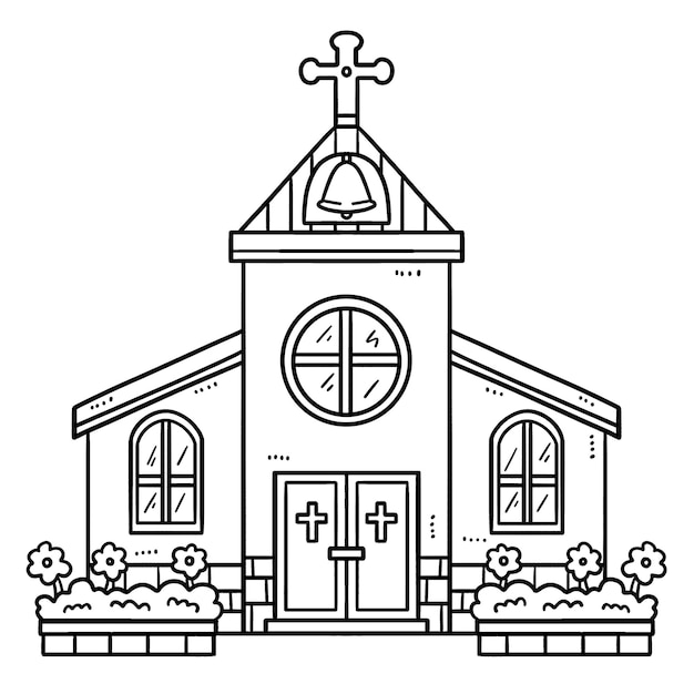 Pãgina para colorir isolada da igreja cristã para crianãas vetor premium
