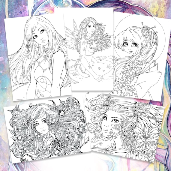 Art pdf coloring book advanced adult colouring book designs beautiful woman fairies angels coloring pages by sakuems