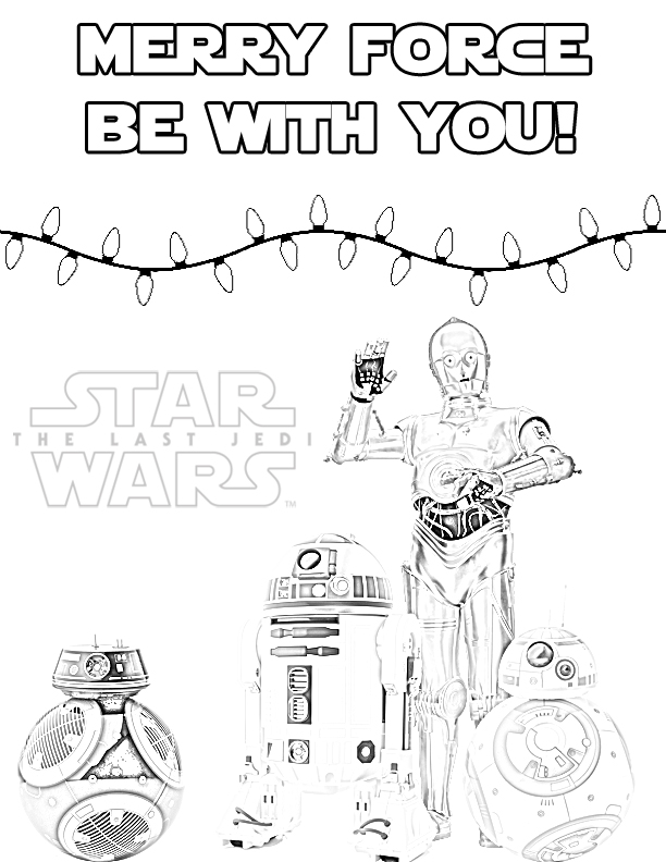The last jedi droids holiday coloring page for christmas or hanukkah