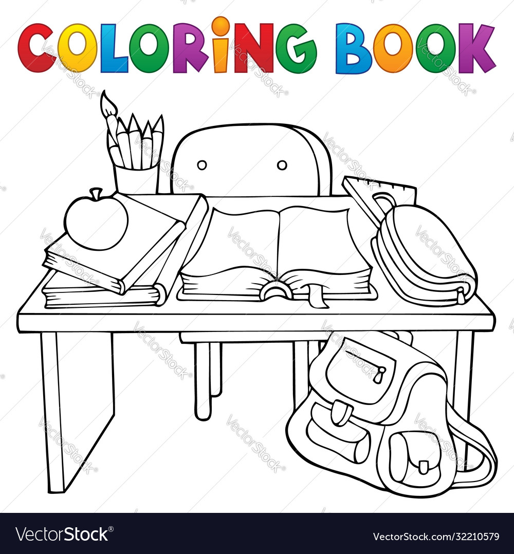 Coloring book school desk theme royalty free vector image