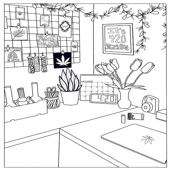 Adult coloring page desk