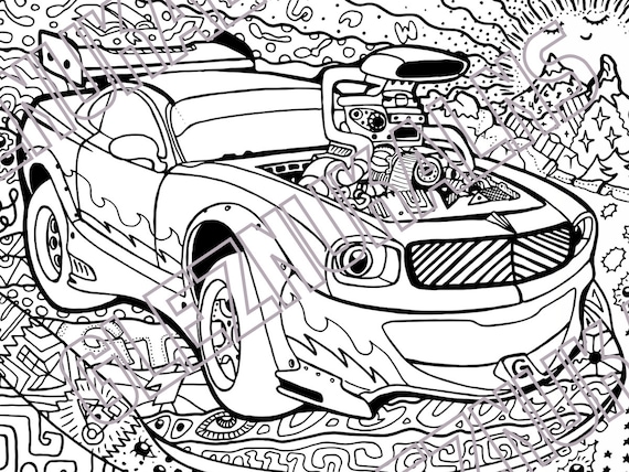 Muscle car coloring pages detailed designs digital download printable adult coloring book pdf