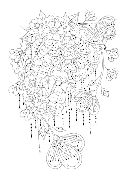 Premium vector flower coloring book page with abstract flowers