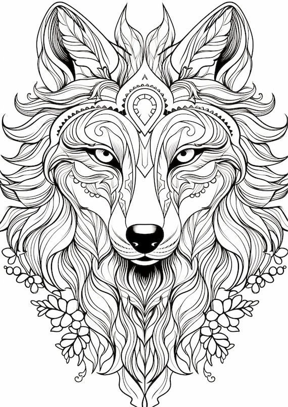 Wolf mandala coloring page printable coloring page coloring pages for adults printable digital coloring fantasy coloring