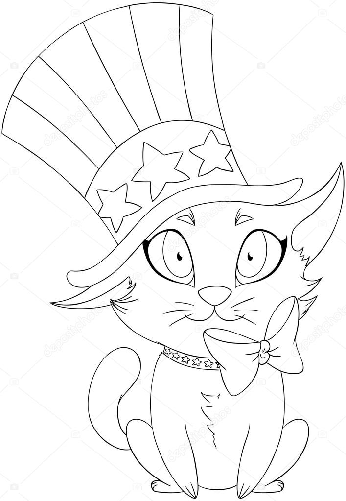 Pãgina para colorear del gatito del dãa de la independencia vector de stock por lironpeer