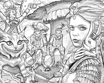 Alice in wonderland coloring pages matt davidson adult coloring steampunk coloring page fantasy coloring printable download instant download