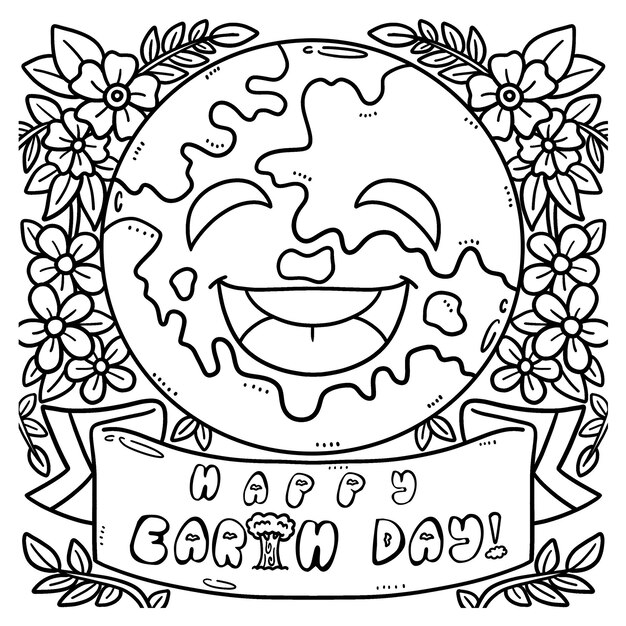 Feliz dãa de la tierra pãgina para colorear para niãos vector premium