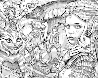 Alice in wonderland coloring pages matt davidson adult coloring steampunk coloring page fantasy coloring printable download instant download