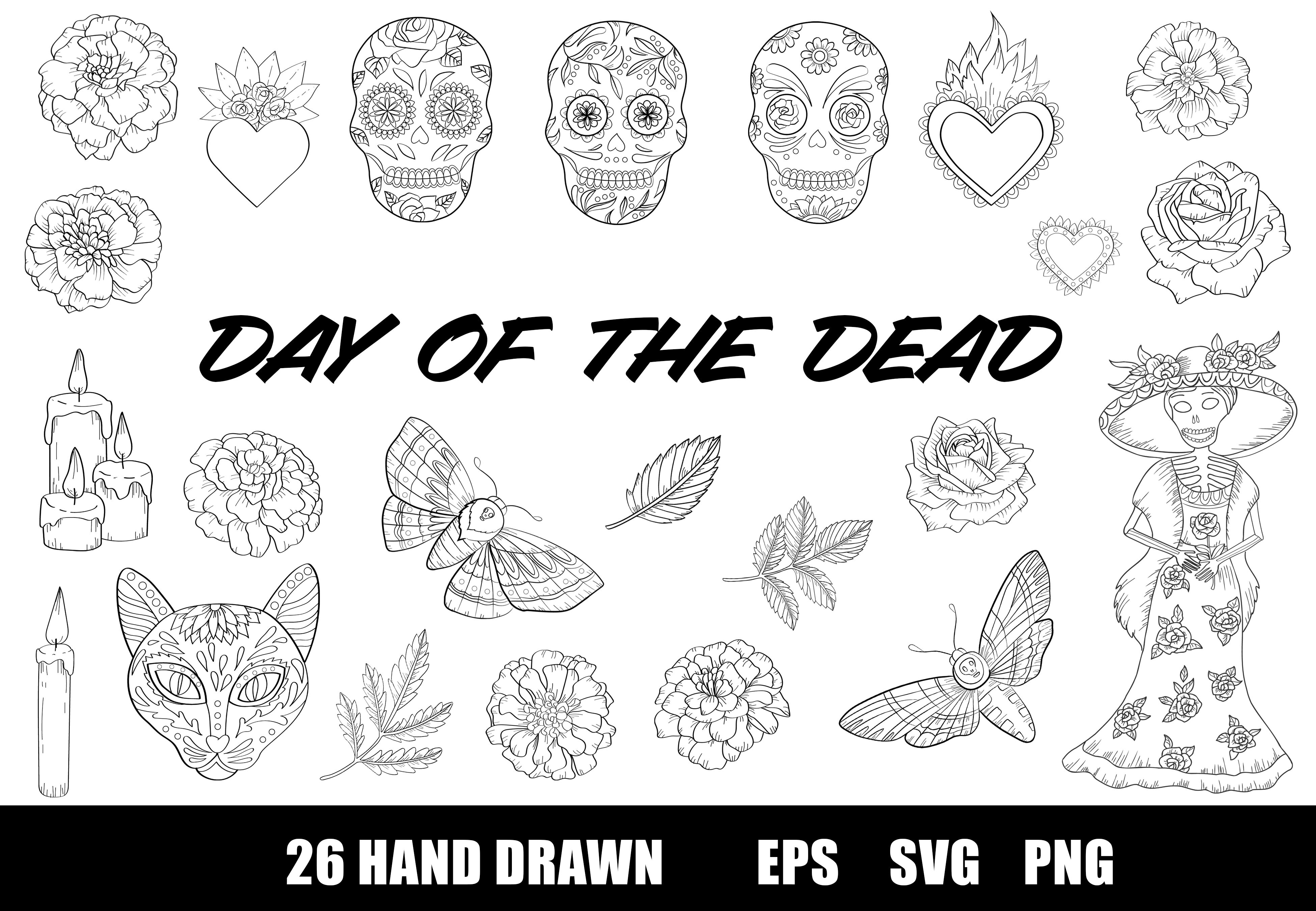 Day of the dead coloring page dia de los muertos clipart by svetlana sintcova
