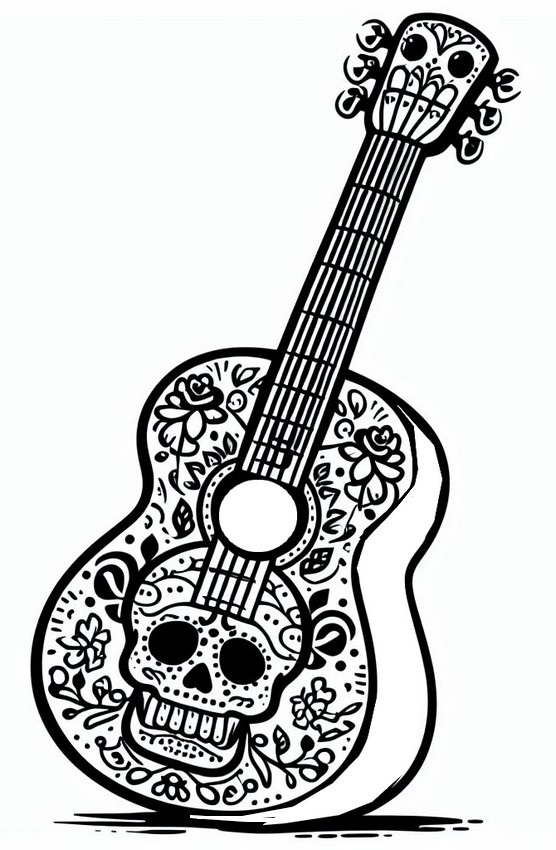 Coloring page the day of the dead guitar