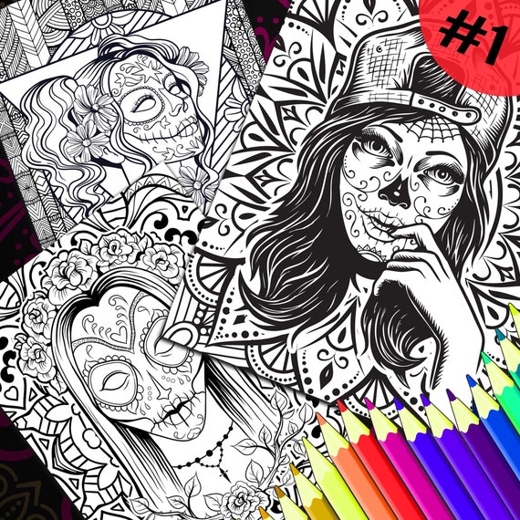 Dãa de los muertos adulto dibujos para colorear pack calavera calavera mexicana calavera catrina mujer imprimible print en casa