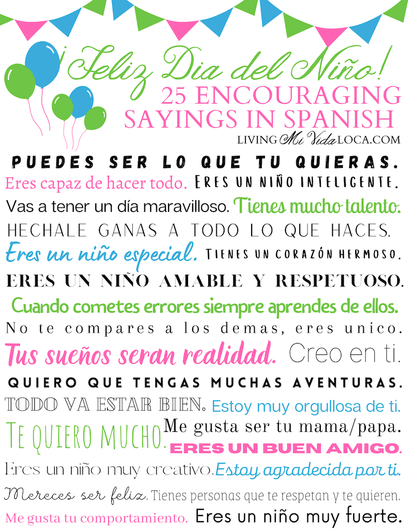 Free dia del nião printable with encouraging sayings in spanish