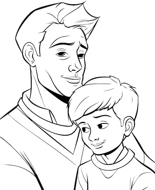 Premium vector hand drawn vector coloring page of father and son fathers day coloring page for kids and adults