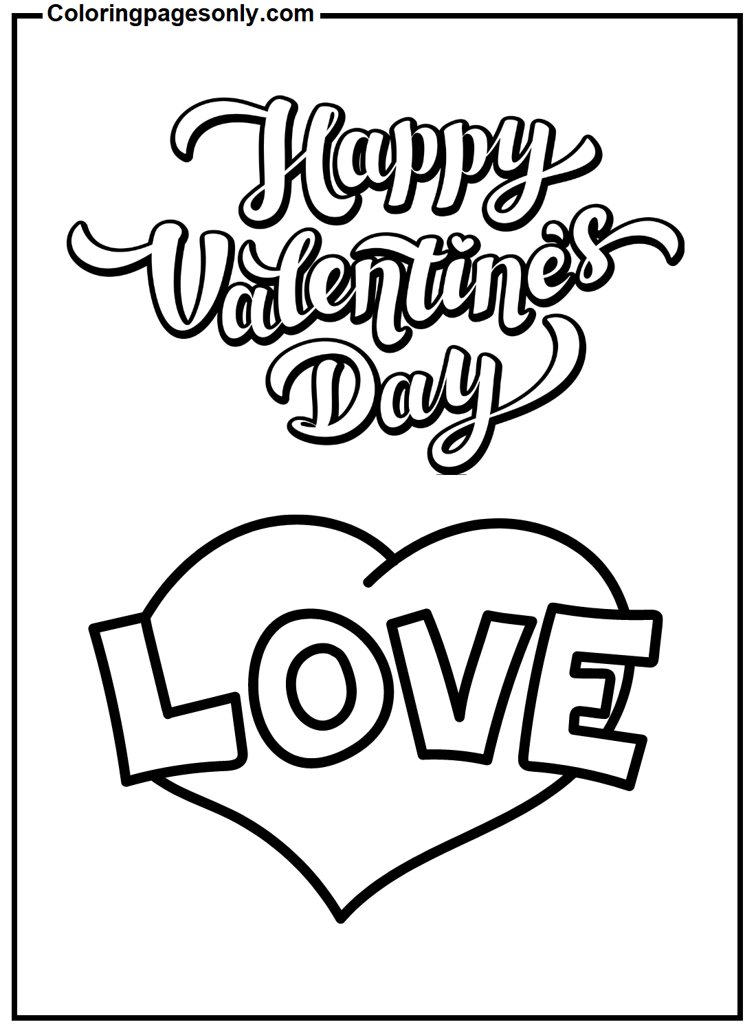 Happy valentines day with heart coloring page