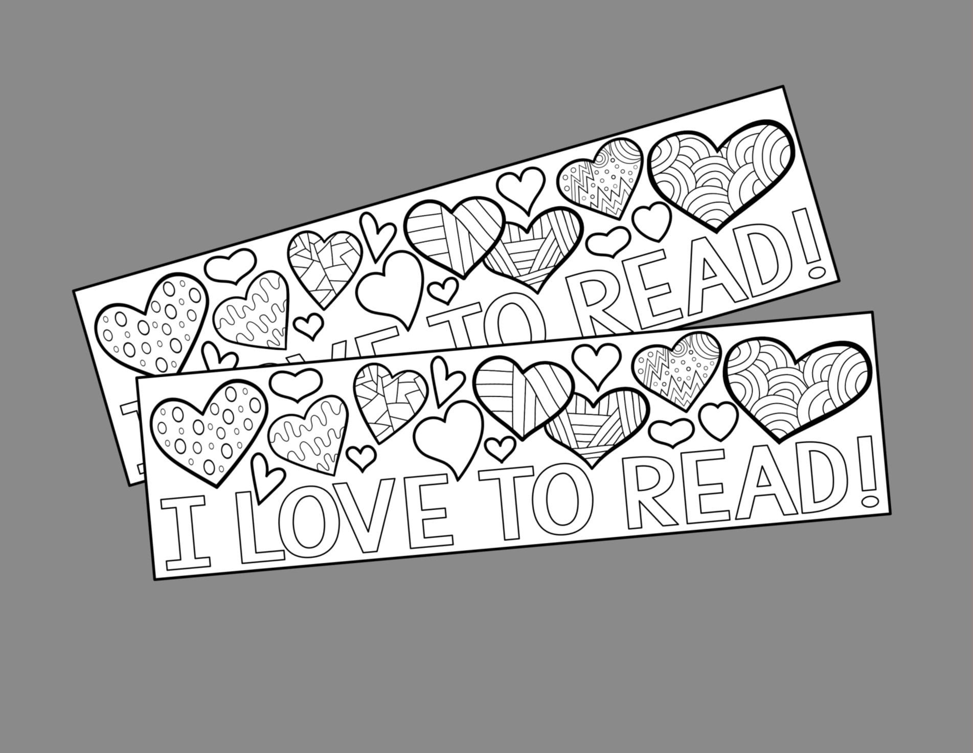 Diy valentines day bookmarks i love to read bookmark print coloring your own bookmark instant digital download perfect for class party