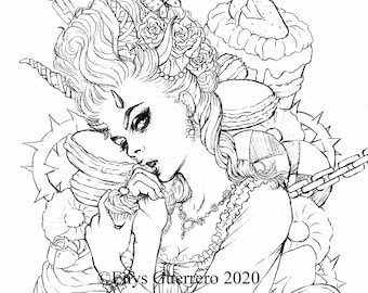 El diablo coloring page goth fantasy printable download jpg by enys guerrero