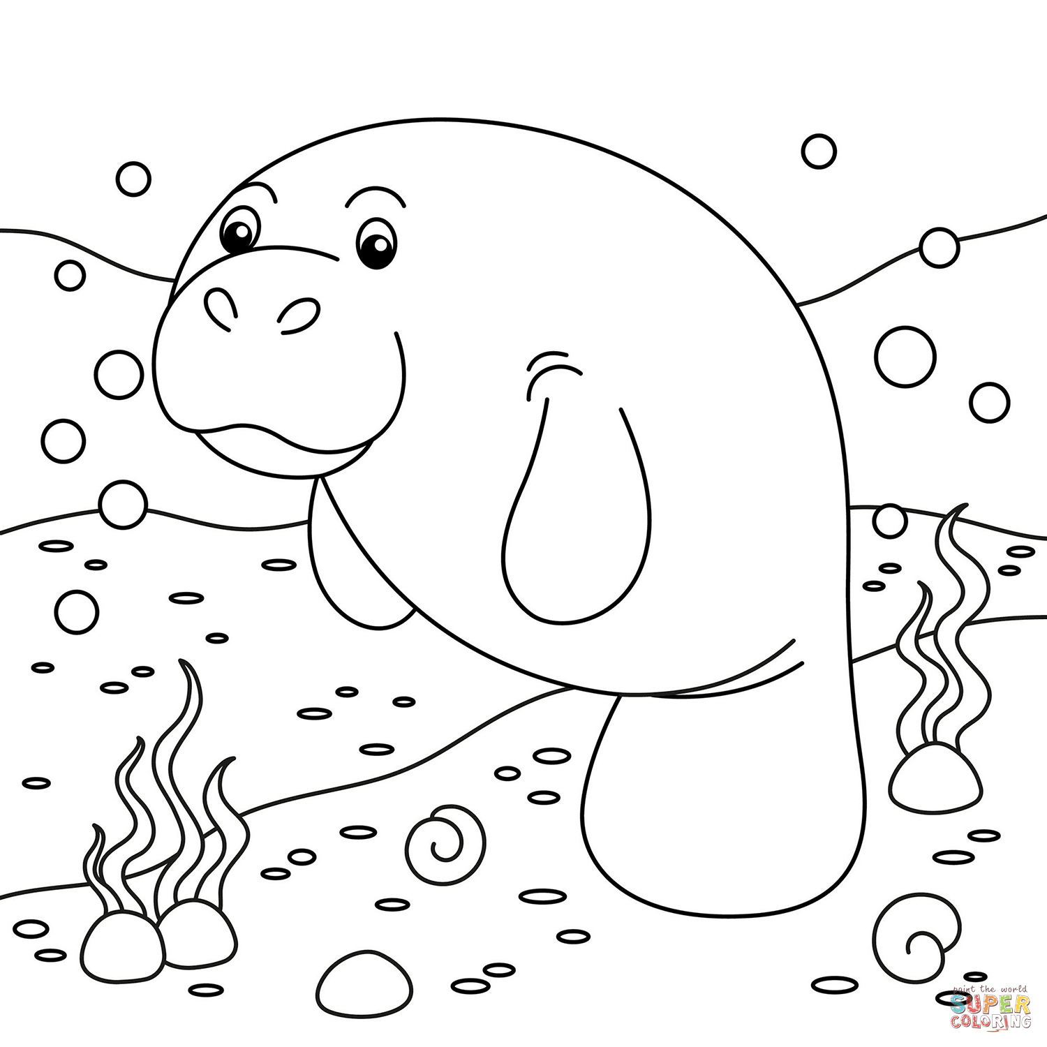 Cute manatee coloring page free printable coloring pages