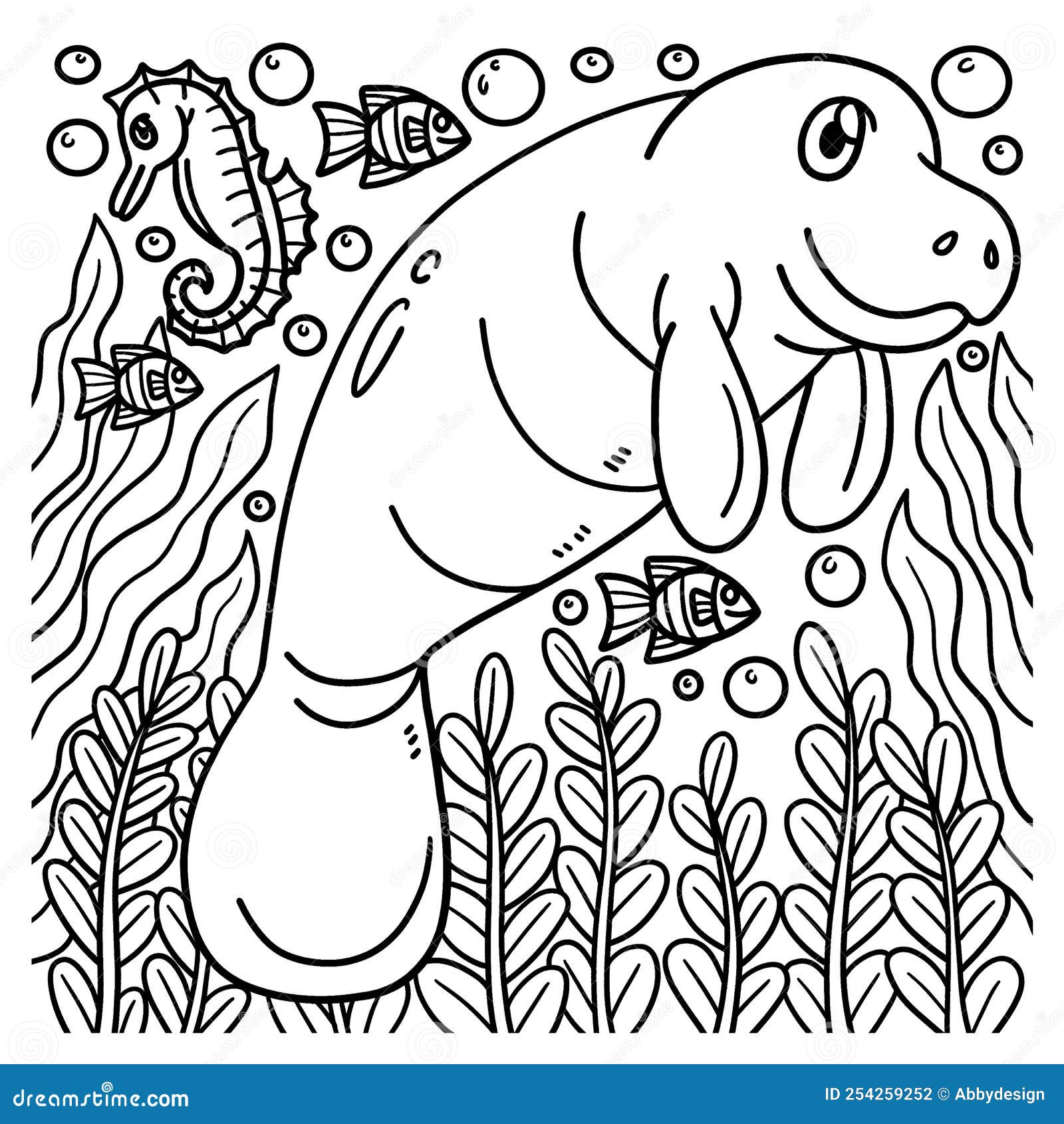 Manatee coloring page for kids stock vector