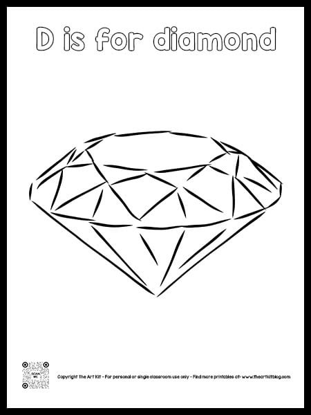 D is for diamond coloring page printable bubble font â the art kit