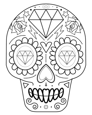 Sugar skull with diamonds coloring page free printable coloring pages