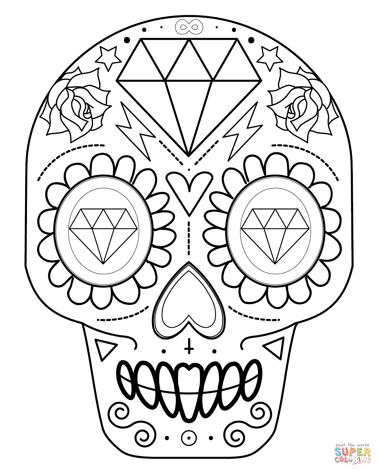 Sugar skull with diamonds coloring page free printable coloring pages