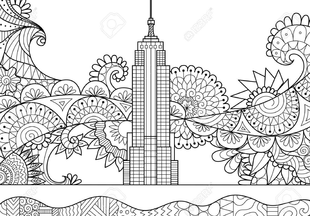 Spring in new york city for adult coloring book page royalty free svg cliparts vectors and stock illustration image