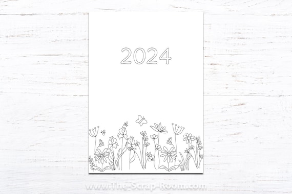 Printable planner or journal cover page insert floral cover page adult coloring book style journal cover instant download