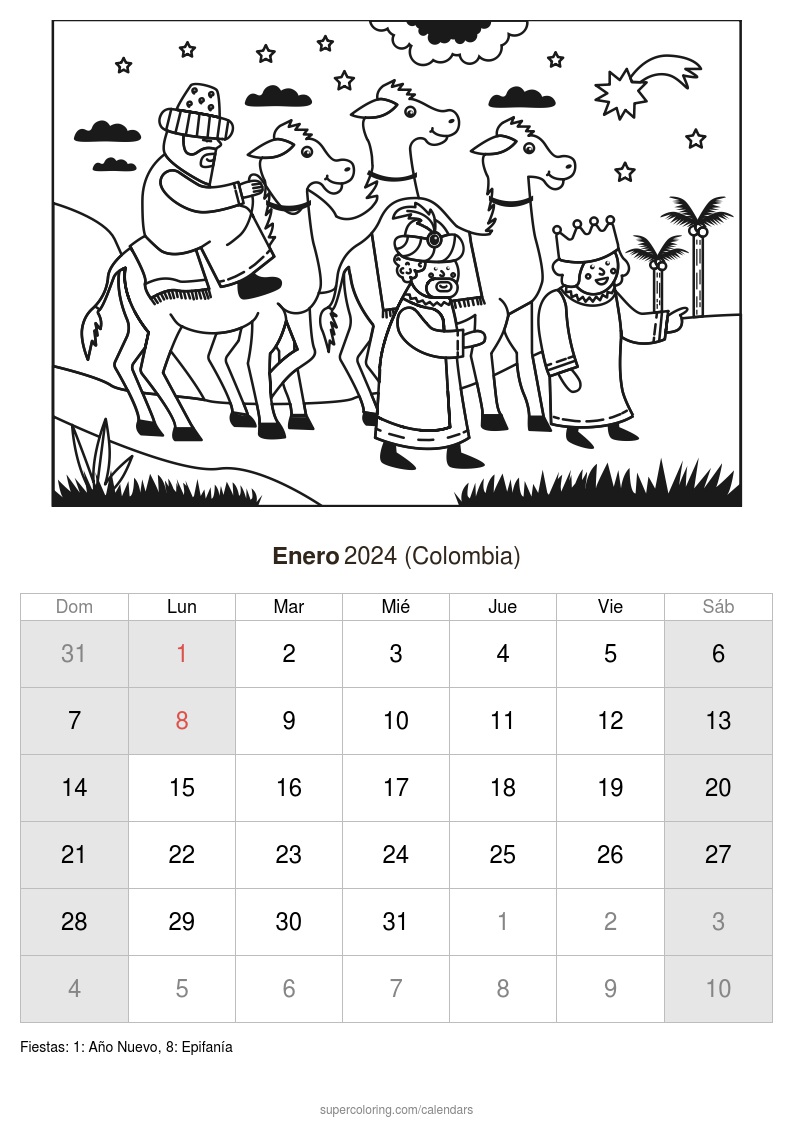 Calendario enero para imprimir colombia