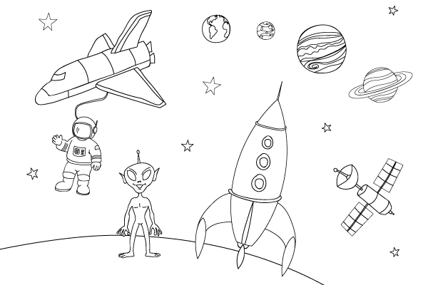 Dibujos para niãos sobre el pacio para pintar y colorear petit