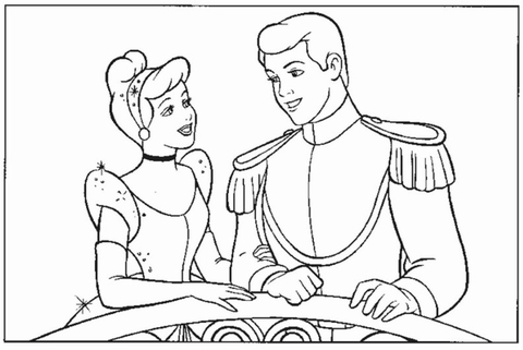Cinderella and the prince in the party coloring page free printable coloring pages