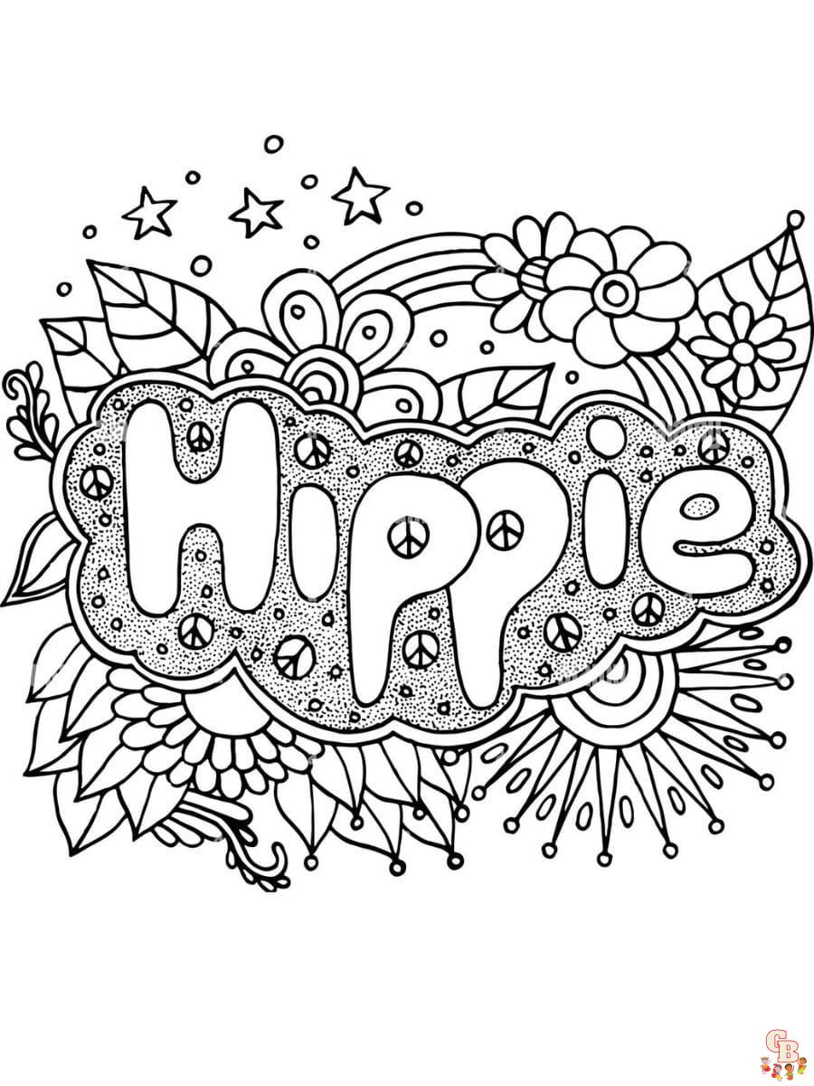 Printable hippie coloring pages free for kids and adults