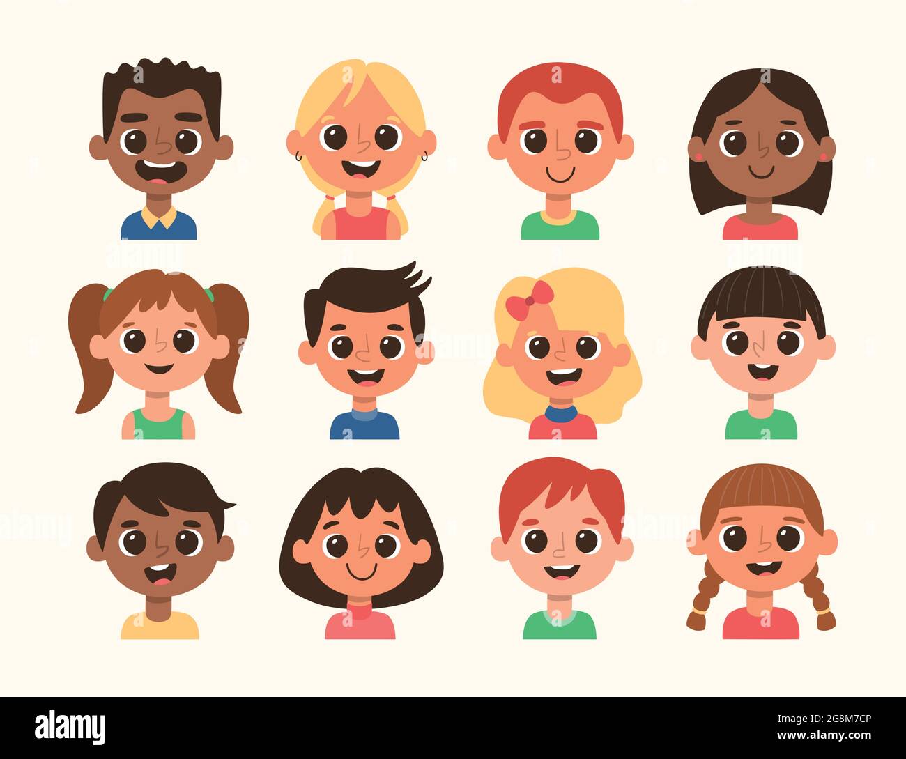 Juego de avatar de dibujos animados para niãos tilo de cabello y color de piel diferent juego de imagen vector de stock
