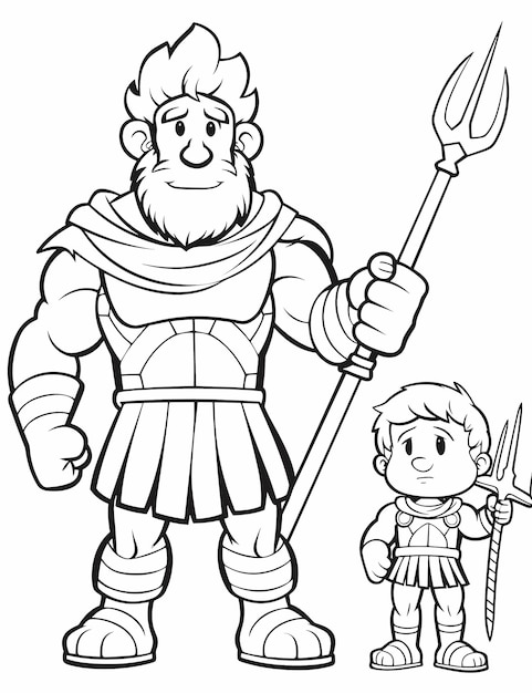 Premium vector vector kids adorable coloring cartoon page bible story book david and goliath in simple lines