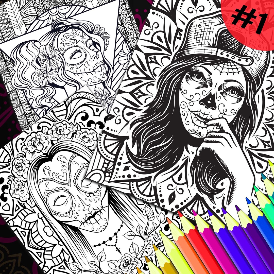 Dãa de los muertos adulto dibujos para colorear pack calavera calavera mexicana calavera catrina mujer imprimible print en casa
