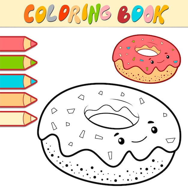 Premium vector coloring book or page for kids donut black and white illustration