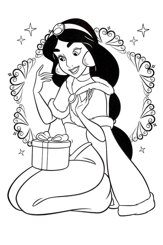 Princess jasmine wants to open christmas gifts coloring pages princess coloring pages disney princess coloring pages disney princess colors