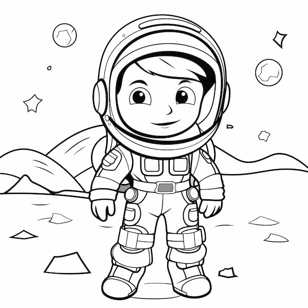 Crear pãginas para colorear para niãos de astronautas explorando el pacio extremadamente simple foto premium
