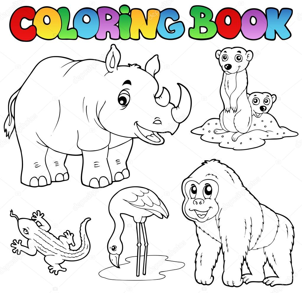 Libro para colorear zoolãgico animales conjunto vector de stock por clairev
