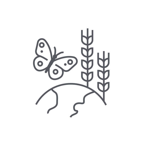 Flora and fauna modern black line design style icon stock illustration