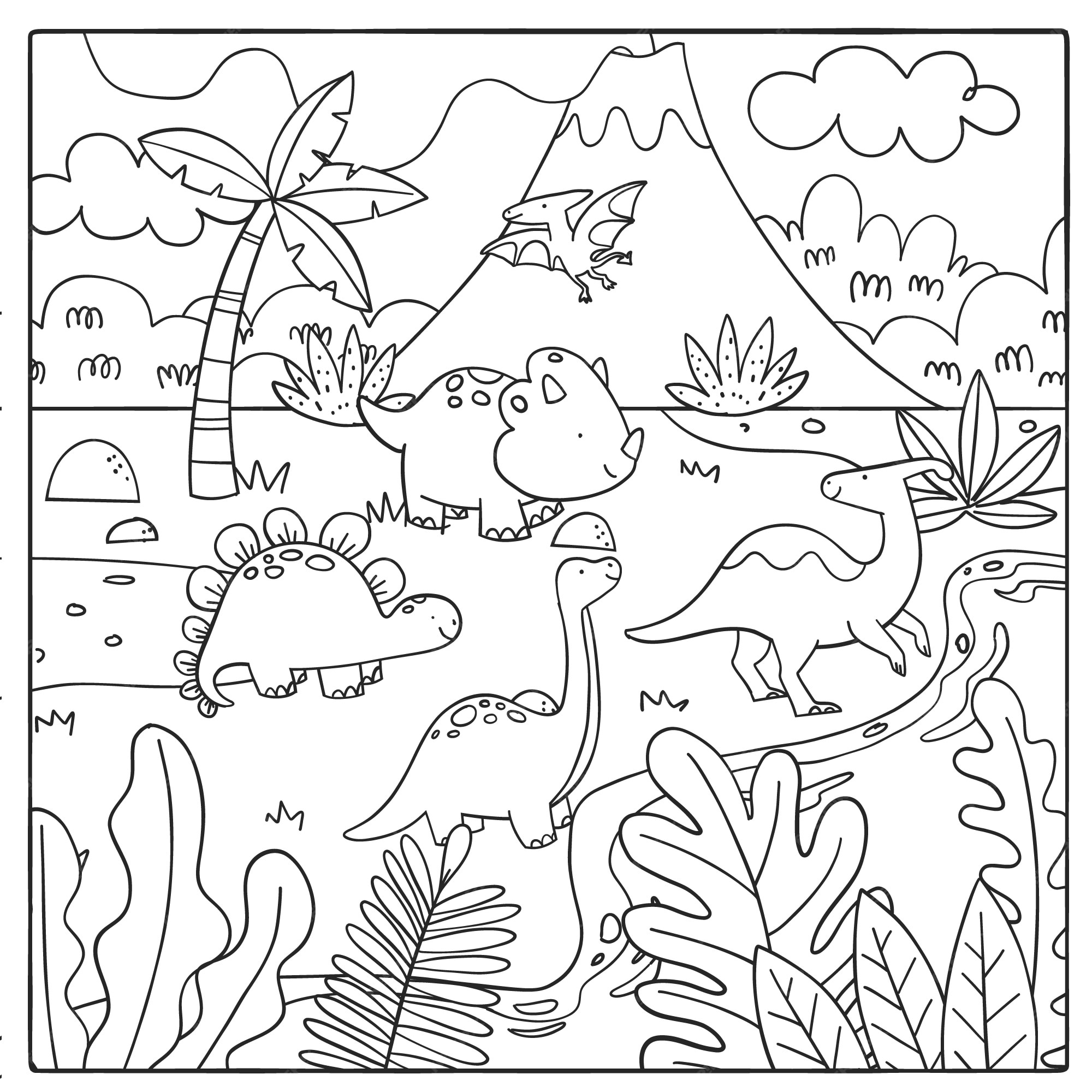 Free vector hand drawn dinosaur coloring book illustration