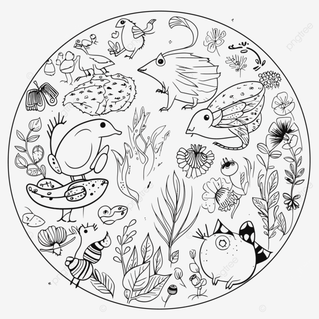 Dibujo de pãgina circular para colorear con ilustracion animal y plantas bozar vector png dibujos dibujo de animal dibujo de planta dibujo de ala png y vector para dcargar gratis