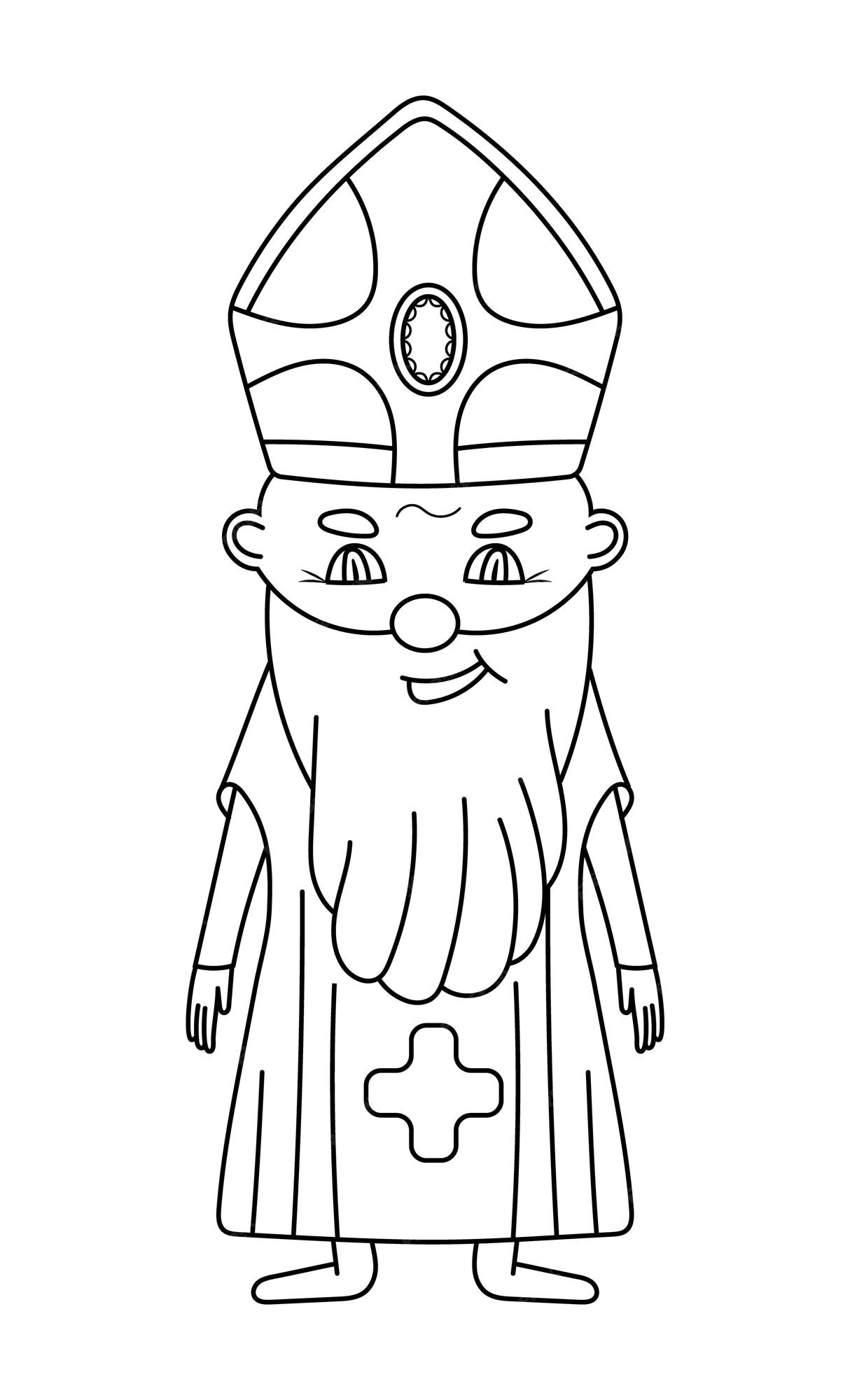 Premium vector bishop coloring page vector cute smiling priest in black line style easter coloring book