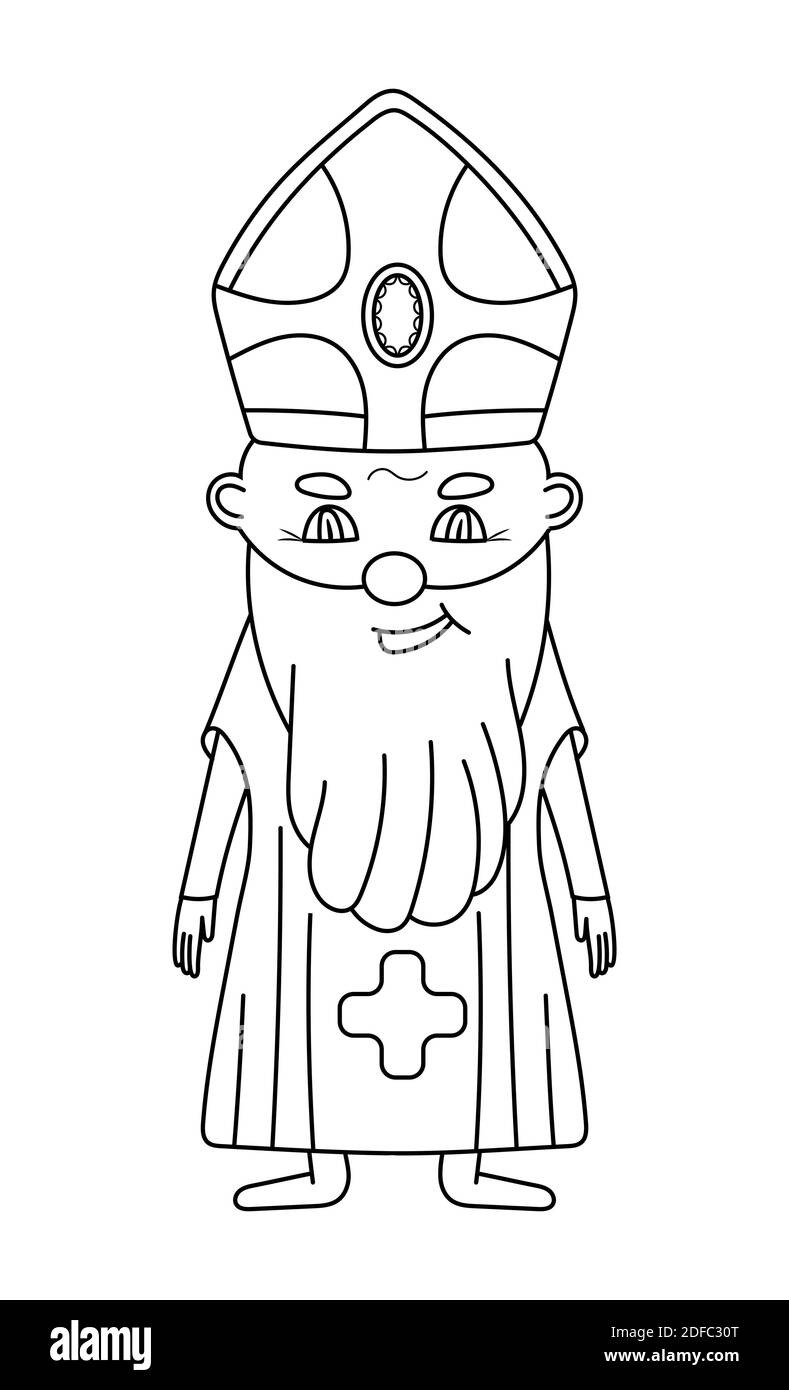 Bishop coloring page vector cute smiling priest in black line style easter coloring book for children stock vector image art