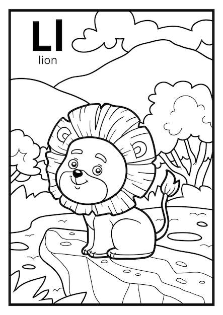 Premium vector coloring book for children colorless alphabet letter l lion