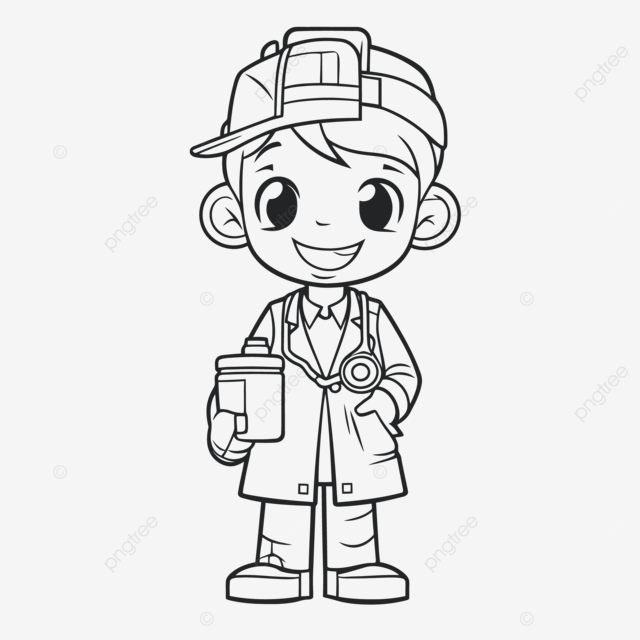 Dibujo de mãdico para colorear pãgina con ãl sosteniendo su sombrero y un boceto contorno taza vector png dibujos dibujo de ala dibujo de sombrero dibujo de anillo png y vector para