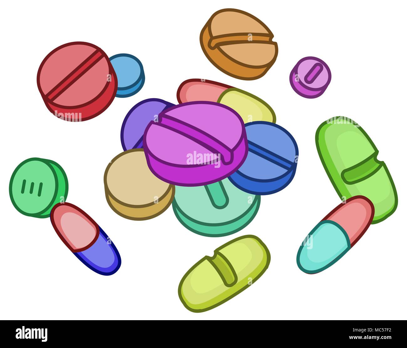 Pãldora medicina drogas caricatura dibujo en color ilustraciãn vectorial sobre blanco imagen vector de stock