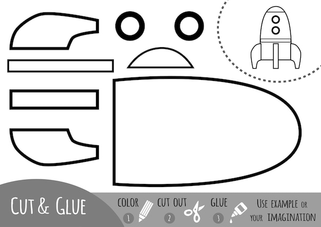 Juego de papel educativo para niãos nave pacial usa tijeras y pegamento para crear la imagen vector premium