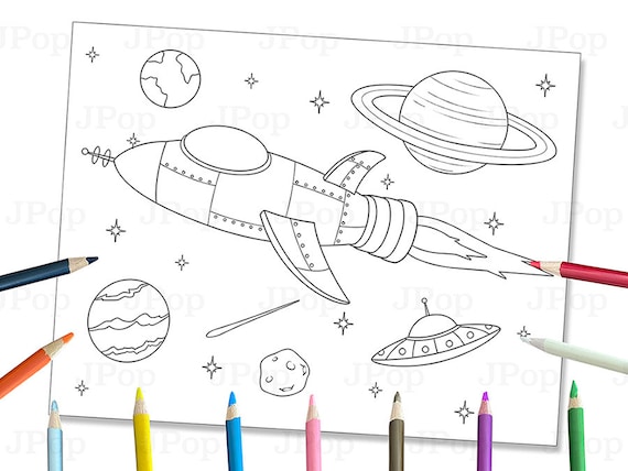 Pãginas para colorear de naves espaciales nave espacial pãgina para colorear de naves espaciales hoja para colorear imprimible de naves espaciales espacio exterior descarga digital